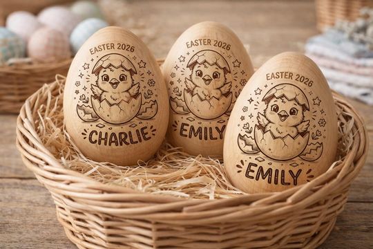 Discover Custom Name Easter Egg Engraved Wooden Toy For Children Personalized Easter Basket Filler 2026 Newborn First Easter Keepsake Gift Boho Decor