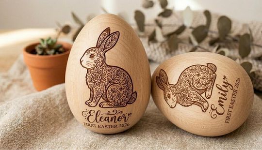 Discover Personalized Wooden Easter Egg Engraved Bunny First Easter 2026 Gift for Kids Custom Name Wood Easter Basket Stuffer Toddler Keepsake Decor