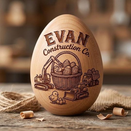 Discover Personalized Wooden Easter Egg Construction Theme Custom Name Wood Toy For Boys Engraved Excavator Dump Truck Toddler Easter Basket Stuffer