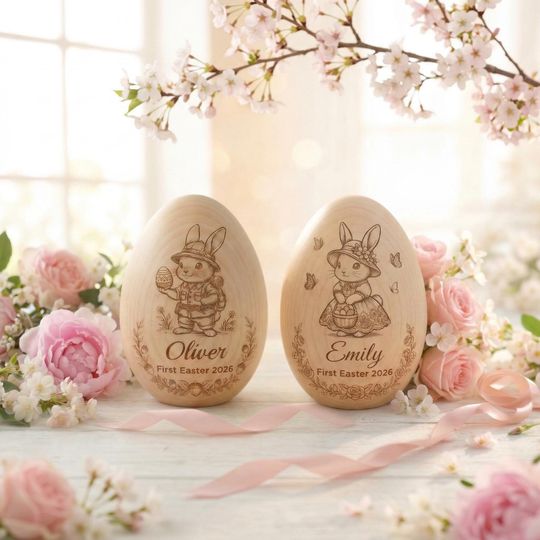 Discover Personalized First Easter 2026 Wooden Egg, Custom First Easter 2026 Baby Gift,Personalized Keepsake, Grandparent Newborn Gift, Basket Filler