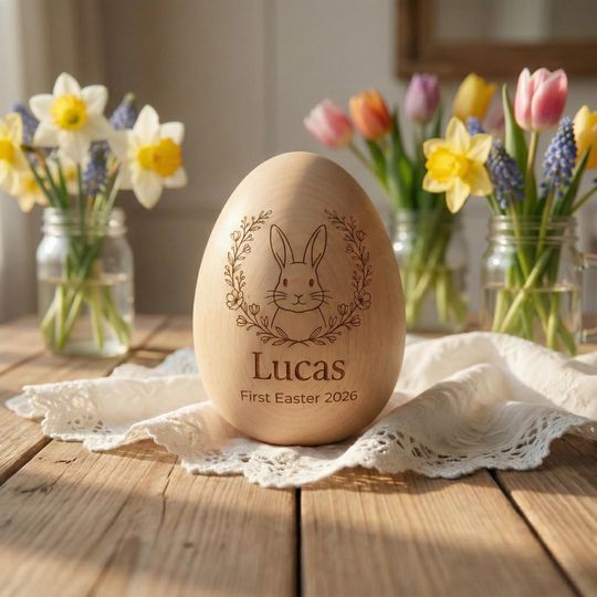 Discover Custom Name Wooden Easter Egg, Engraved Solid Bunny Egg 2026, Montessori Toddler Wood Toy, Easter Basket Stuffer, Personalized Wood Art.