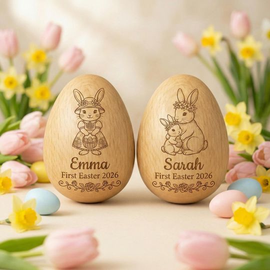 Personalized Baby First Easter Wooden Egg, Custom Name 2026 Easter Keepsake, Engraved Newborn Gift, Nursery Shelf Decor,Easter Basket Filler