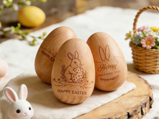 Discover Personalized Musical Wooden Egg Shakers, Custom Name Easter Egg, Engraved Easter Basket Filler, Baby First Easter Gift