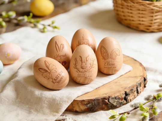 Discover Personalized Engraved Musical Wooden Egg Shakers, Custom Baby First Easter Egg Gift, Easter Basket Filler