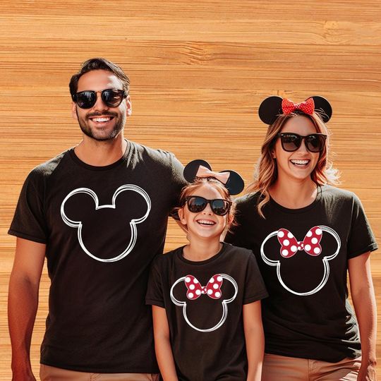 Family Vacation Shirts Matching Mickey and Minnie Mouse Head Outline Tees for Disney Trip | Unisex Top