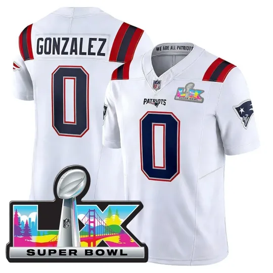 Discover Men's Christian Gonzalez White Super B.owl LX Jersey