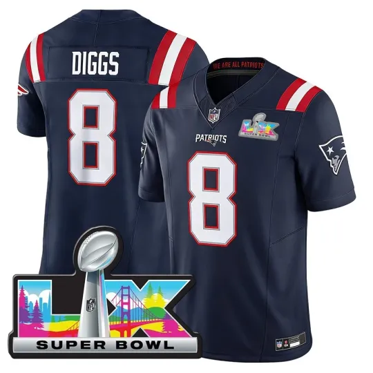 Discover Men's Patriotss Stefon Diggs Navy Super Bowl LX Jersey