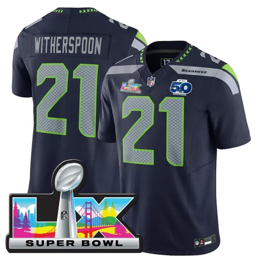 Discover Men's Seahawks Devon Witherspoon NavySuper Bowl LX Jersey
