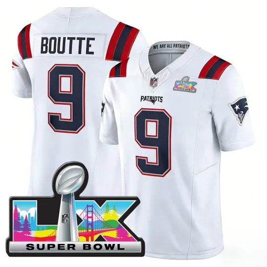 Discover Men's Patriots Kayshon Boutte White  Super Bowl LX Jersey