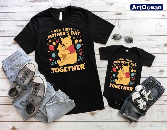 Discover Winnie The Pooh Our First Mother's Day Together Shirt, Mothers Day Shirt, Gift For Mom, Together 2025 Shirt, Disney Mom Shirt, Mama and Baby