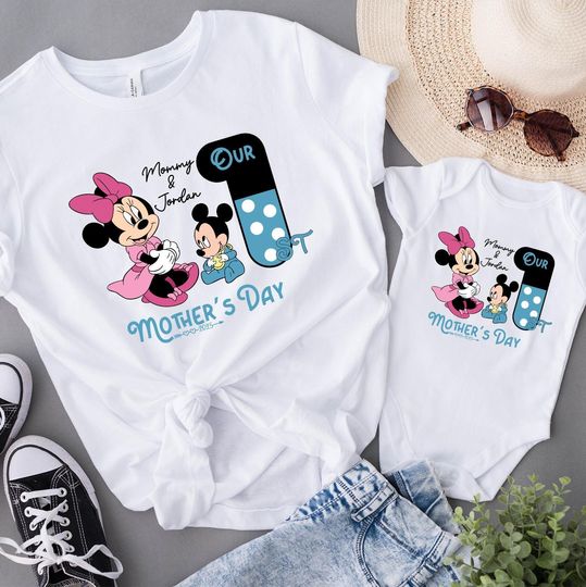 Discover Personalized Our First Mother's Day Shirt, Mommy & Me Minnie Mickey Outfit, Disney Mother's Day Gift, Mom and Baby Girl, Mama and Son