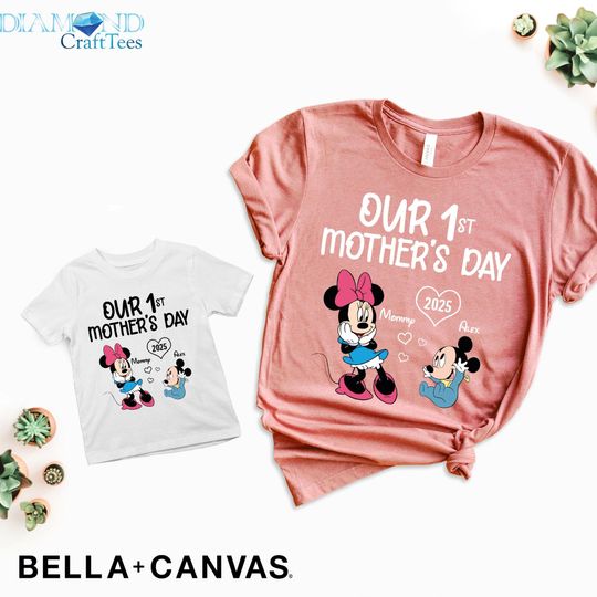 Discover Custom Disney Family Our 1st Mothers Day 2025 Shirt, Disneyworld Shirts, Disney Minnie Mothers Day Shirt, Custom Disney Matching Shirt Tee