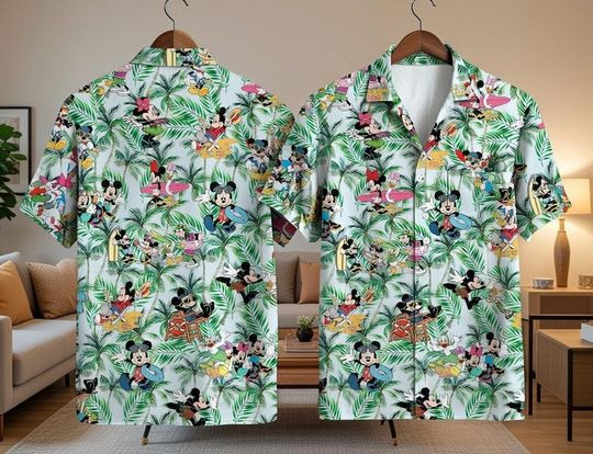 Discover Disney Hawaiian Shirt, Mlckey and Friends Palm Tree Aloha Button-Down, Summer Beach Matching Family Outfit