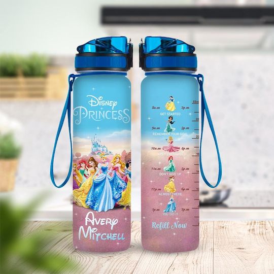 Discover Personalized Princess Disney Water Bottle 32oz, Cute Princess Bottle, Custom Name Kids Gift, Daily Bottle Reminder, Drink Bottle Princess
