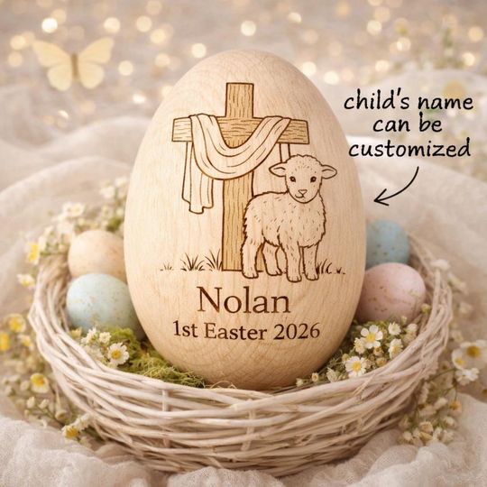 He is Risen Indeed Personalized Wooden Easter Egg, Christian Easter Wooden Musical Easter Egg Shaker, Baby First Easter Keepsake Gift