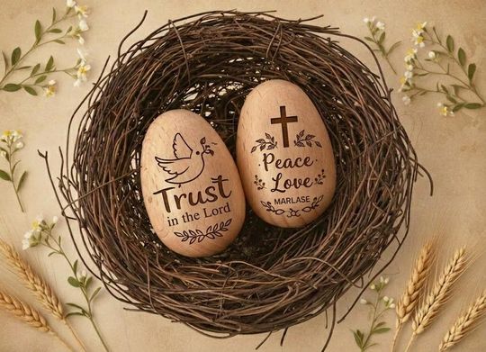 Discover Personalized Wooden Easter Egg Shaker, Laser Engraved Baby Gift, Custom Music Toy