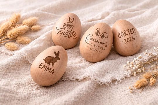 Custom Easter Gift Wooden Egg Engraved Name Kids Basket Stuffer Spring Decor Personalized Keepsake 2026