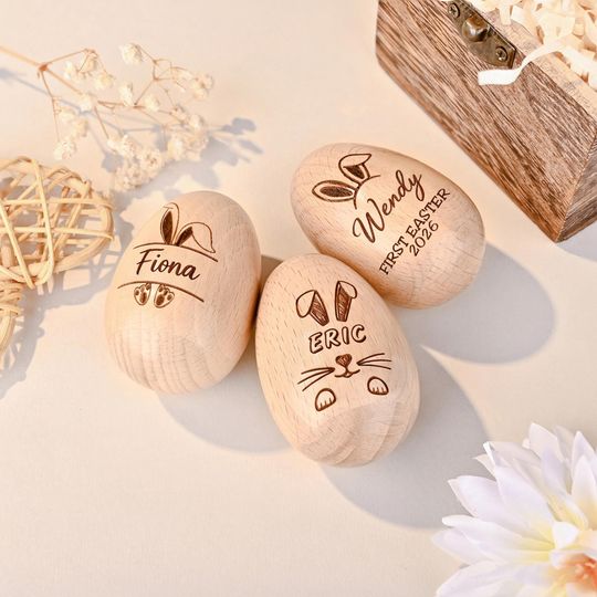 Discover Wooden Easter Egg Shaker, Musical Easter Egg Rattle, Easter Gifts for Babies, Personalized Shaker Eggs, First Easter Present for Grandson