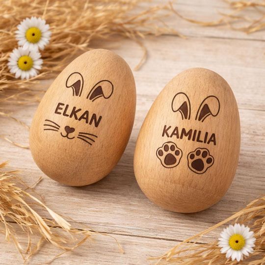Discover Personalized Easter Egg Shaker, Wooden Musical Egg for Kids, Baby First Easter Gift, Custom Engraved Easter Basket Filler