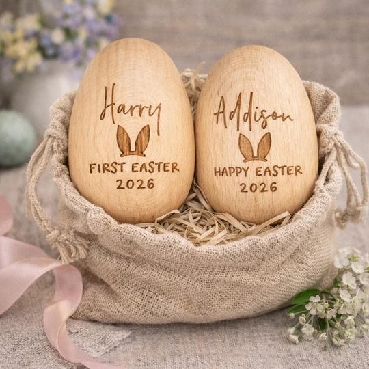 Personalized Wooden Easter Egg, Hollow Fillable Keepsake, Custom Name Easter Gift, Easter Basket Stuffer, Play Kitchen Toy Egg