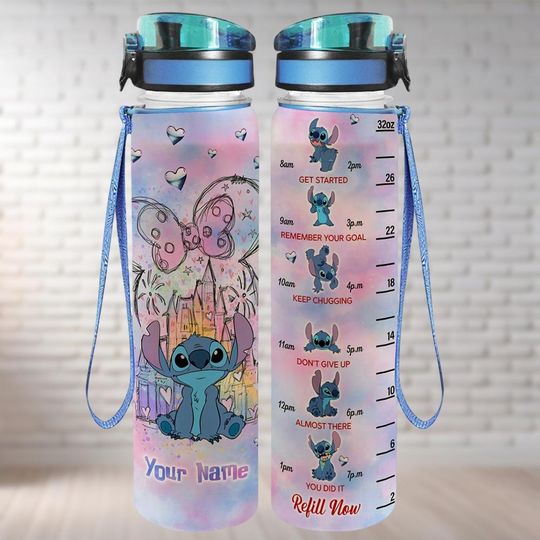 Discover Disney Stitch 32oz Water Bottle, Custom Stitch Castle Water Tracker Bottle, Dog Lover Bottle, Lilo And Stitch Bottle, Magic Kingdom
