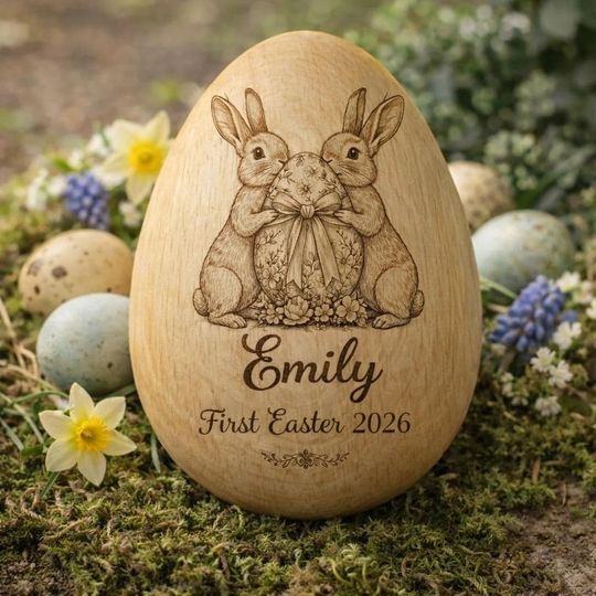 Discover Personalized Wooden Egg Shaker, Engraved Baby Egg, Easter Kids, Custom Wood Egg, Easter Basket Filler, Sensory Egg Wood