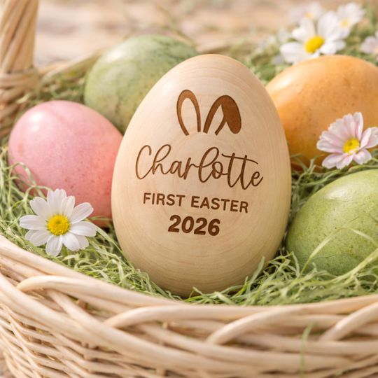 Personalized Musical Easter Egg Shaker 2026, Engraved Wooden Easter Eggs, First Easter Gifts for Baby, Easter Gift for Kids, Basket Stuffers