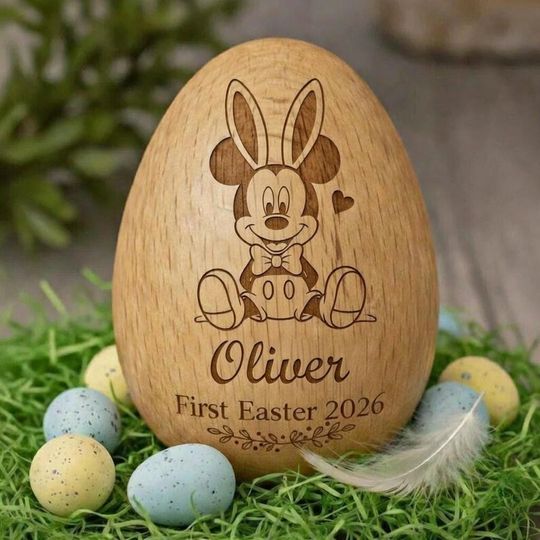 Discover Personalized Disney Wooden Easter Egg Shaker, Custom Disney Baby Rattle, My First Easter Basket Stuffer, Mickey & Friends Easter Egg Shaker
