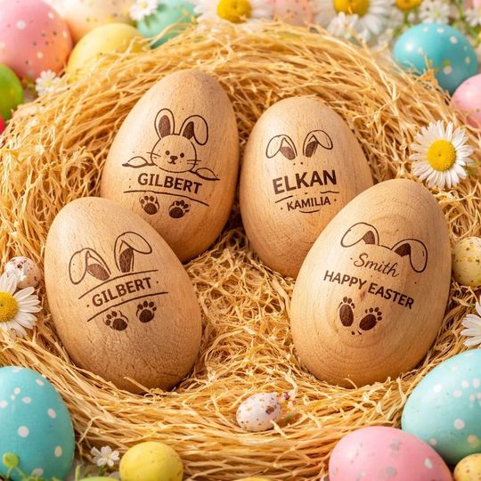Discover Engraved Name Wooden Easter Egg Shakers, Baby First Easter, Easter Basket Gifts, Egg Hunt, Kids Musical Instrument, Montessori Baby Rattle