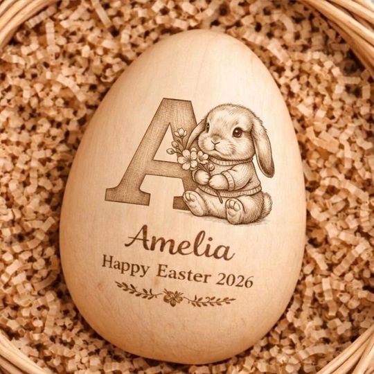 Personalized Wooden Easter Egg, Custom Name Engraved Hollow Egg 2026, Kids Easter Gifts