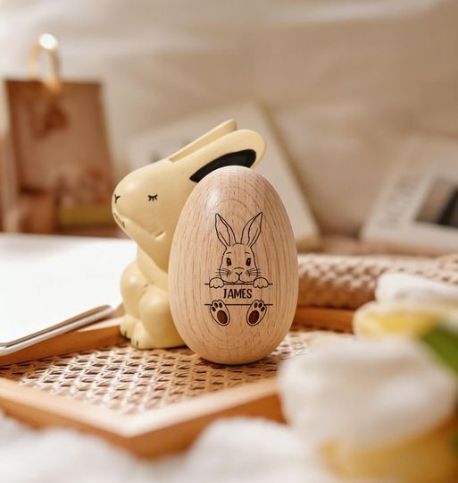 Discover Personalized Wooden Easter Egg Shaker, Custom Babys First Easter Gift, Kids Musical Egg Toy, Easter Basket Stuffer for Toddler, Table Decor