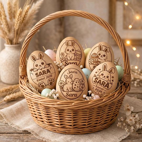 Discover Engraved Name Wooden Easter Egg Shakers, Baby First Easter, Easter Basket Gifts, Egg Hunt, Kids Musical Instrument, Montessori Baby Rattle