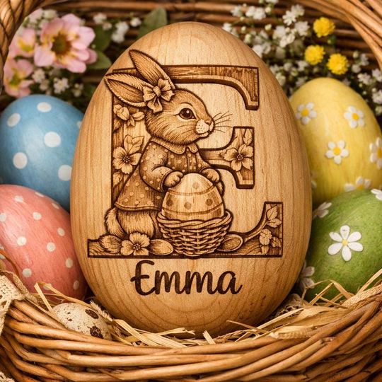 Personalized Wooden Easter Egg, Custom Kids Name Baby Keepsake Gift