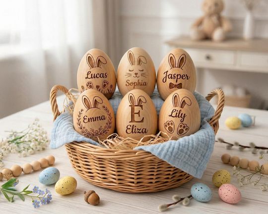 Personalized Wooden Easter Egg, Custom Bunny Name Keepsake