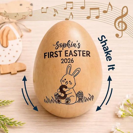 First Easter With Alphabet - Personalized Musical Wooden Easter Egg Shaker