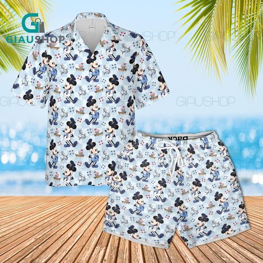Discover Disney Cruise Mickey Mouse Hawaiian Shirt and Shorts Set, Nautical Mickey Disney Cruise Outfit, Summer Vacation Beach Matching Set