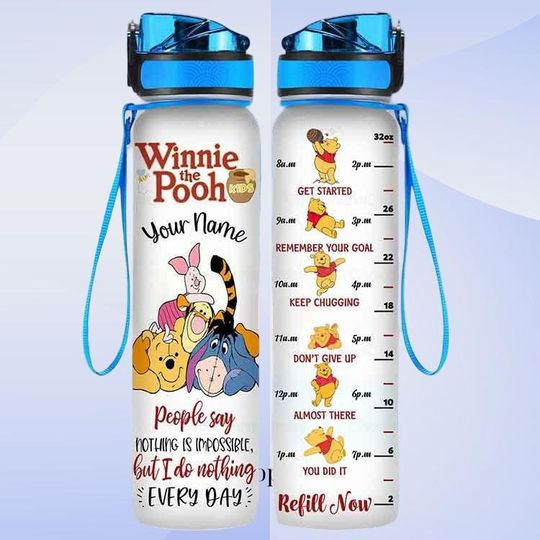 Discover Winnie the Pooh 32oz Water Tracker Bottle, Wintnie The Pooh Cup, Personalized Gift for Kids, Cute Hydration Reminder