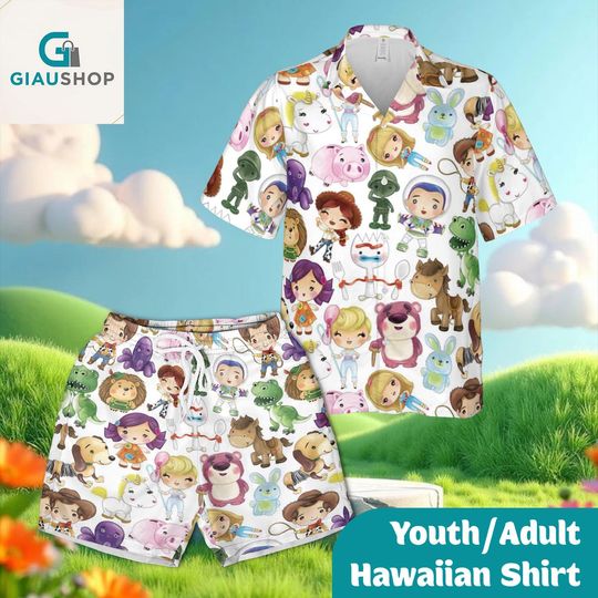 Discover Cute Cartoon Hawaiian Shirt and Shorts Set, Youth and Adult Matching Summer Outfit, Fun Character Print Beach Wear Set