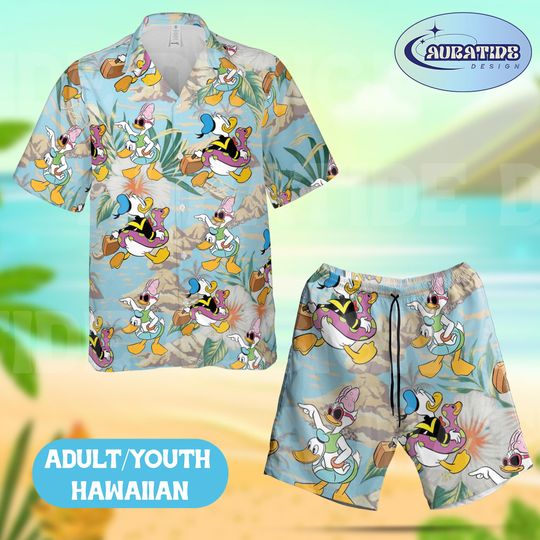 Discover Donald and Daisy Duck Vacation Hawaiian Shirt Shorts Set, Disney Tropical Couple Beach Outfit Adult Youth, Magical Summer Aloha Wear Gift
