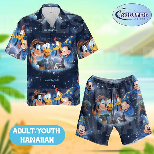Discover Disney World Hawaiian Shirt Set, Sorcerer Mickey Donald Duck Goofy Magic Kingdom Hawaiian Outfit, Disney Vacation Shirt, Adult Youth Disney
