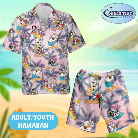 Discover Mickey and Friends Sandcastle Hawaiian Set, Disney Summer Beach Activity Outfit, Minnie Daisy Goofy Kayaking Aloha Wear Adult Youth Gift