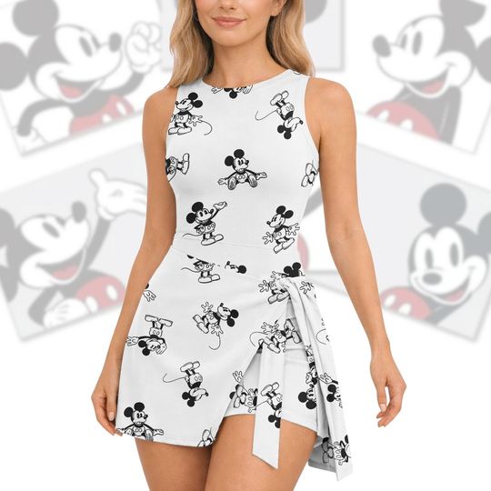 Discover Disney Mickey Tennis Skirt Dress, Mickey Mouse Wrap Skirt, Cartoon Tennis Mini Dress, Summer Sporty Dress, Girly Disney Vacation Dress