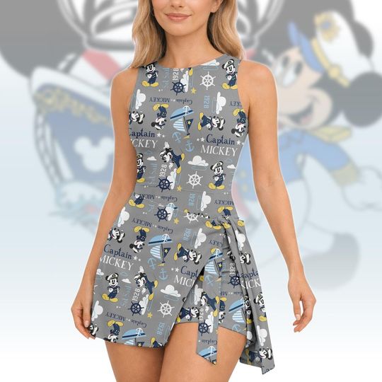 Discover Captain Mickey Tennis Dress Skirt, Disney Dress For Woman, Nautical Rompers, Cartoon Sleeveless Wrap Skirt, Holiday Gift