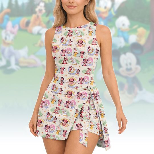 Discover Mickey Mouse Tennis Dress Skirt, Disney Character Dress For Woman, Cartoon Rompers, Cute Sleeveless Wrap Skirt, Birthday Gift