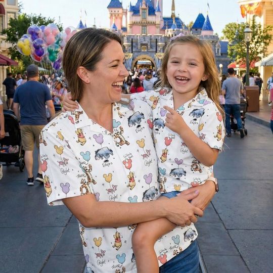 Sweet Winnie the Pooh Balloon Watercolor Hawaiian Shirt, Hundred Acre Wood Magic Outfit, Aloha Summer Vacation Mothers Day Birthday Gift Gea