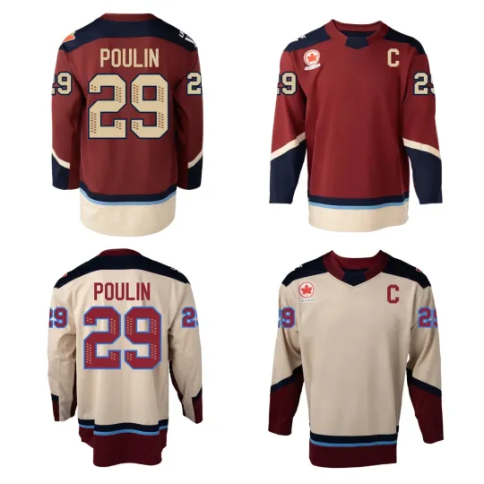 Discover Custom Men's #29 Poulin Maroon Home / Beige Away Jersey