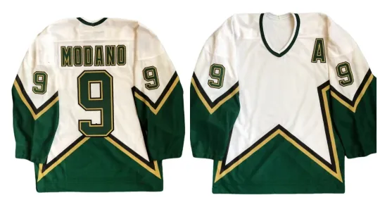 Discover Custom Men's #9 Modano 2005 White Home Throwback Hockey Jersey