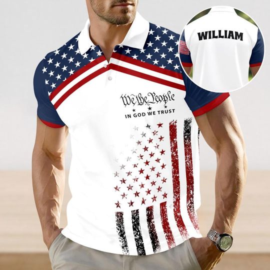Discover Custom Name We The People In God We Trust Polo Shirt, Patriotic Polo Shirt, Personalized Men Polo Shirt, Women Polo Shirt, Usa Shirt