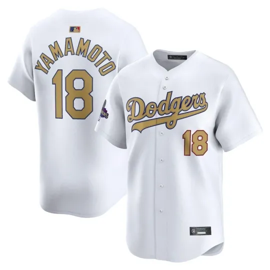 Discover Men's #18 Yoshinobu Yamamoto White 2025 Gold Collection Kanji Limited Jersey