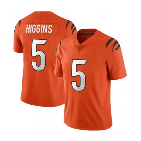 Discover Men's Tee Higgins #5 WhiteSitched/Orangee/Black Jersey